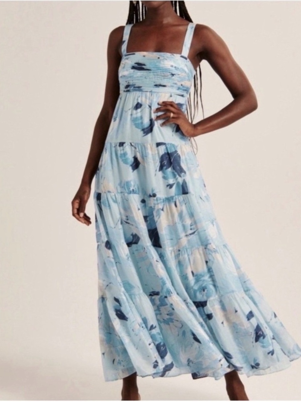 Abercrombie & Fitch Light Blue Floral Smocked Maxi Dress